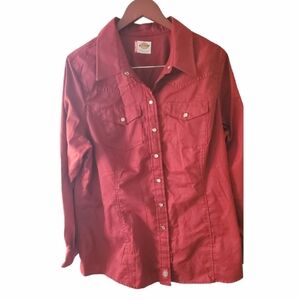 Dickies Burgundy Western Style Snap Front Blouse